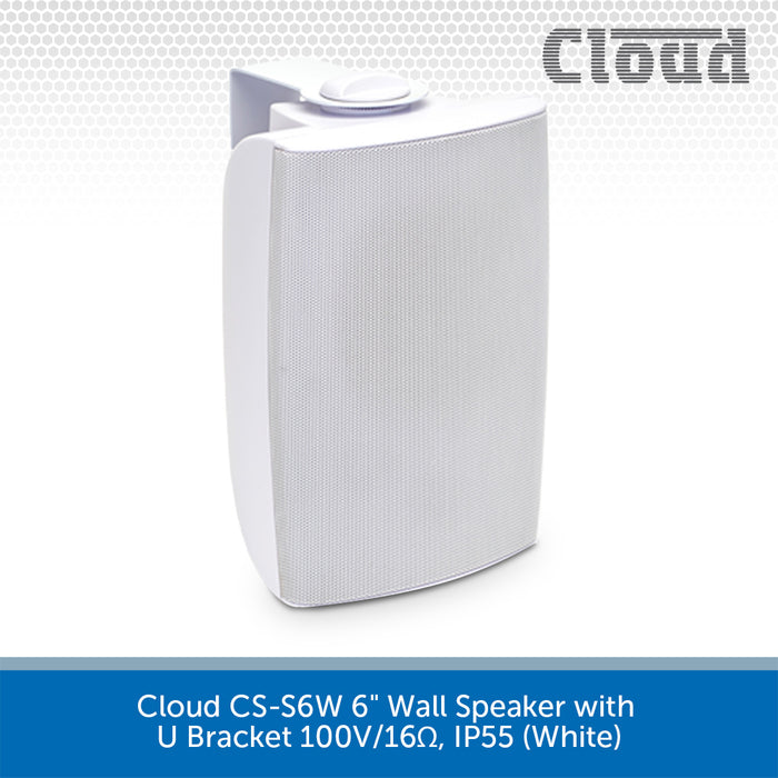 Cloud CS-S6W 6" Wall Speaker with U Bracket 100V/16Ω, IP55 (White)