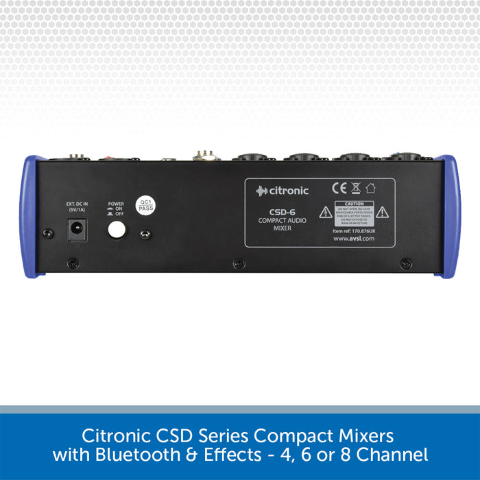 Citronic CSD Series Compact Mixers with Bluetooth & Effects - 4, 6 or 8 Channel