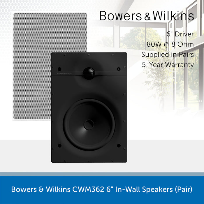 Bowers & Wilkins CWM362 300 Series 6" In Wall Speaker (Pair)