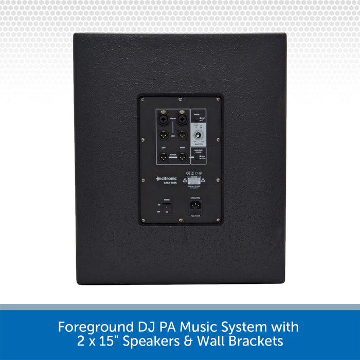 Foreground DJ PA Music System with 2 x 15" Speakers & Wall Brackets
