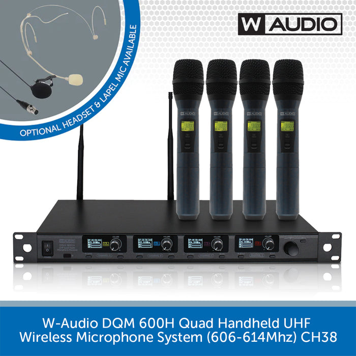 W-Audio DQM 600H Quad Handheld UHF Wireless Microphone System (606-614Mhz) CH38