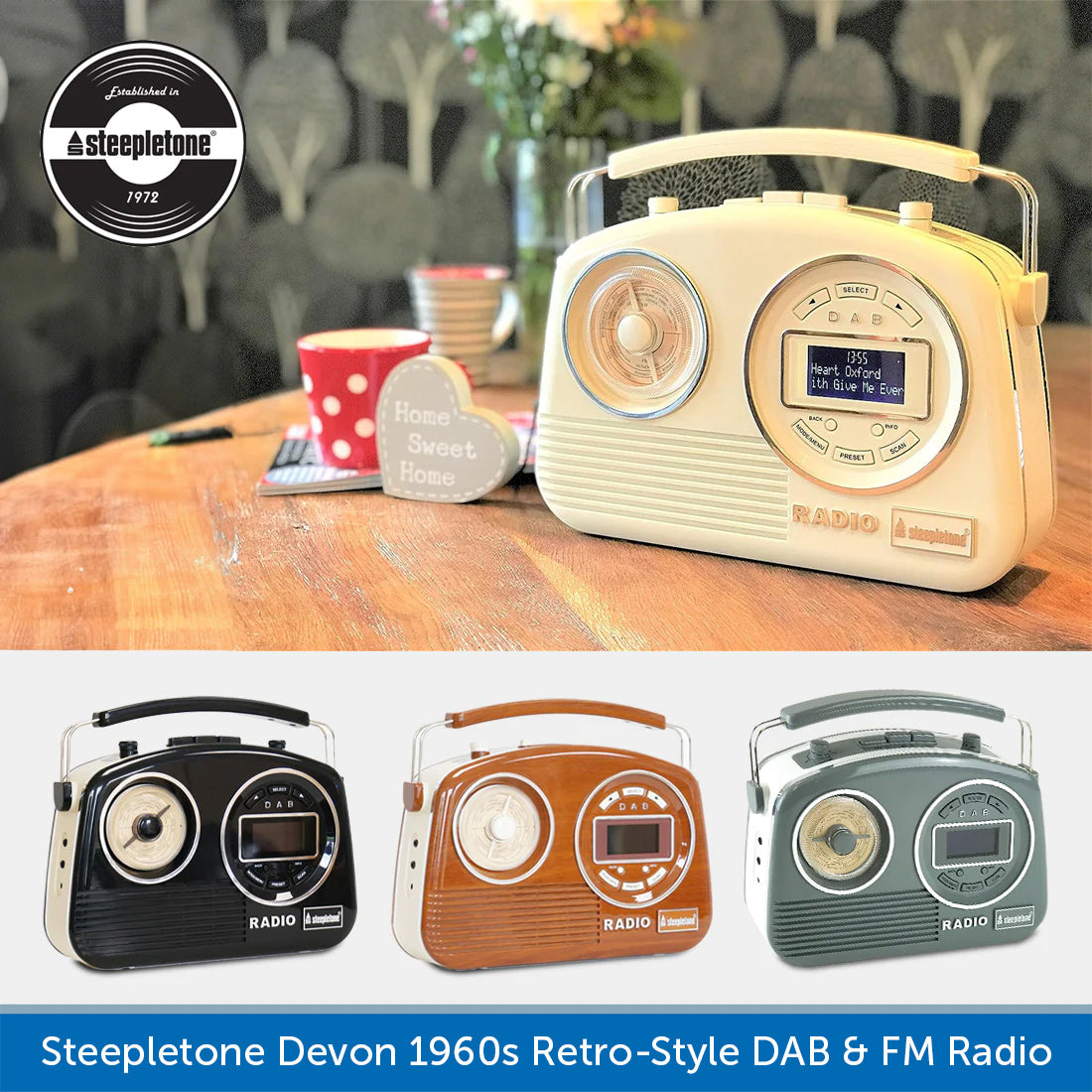 Steepletone DEVON DAB Retro Style DAB Radio, with FM, large display and  buttons.