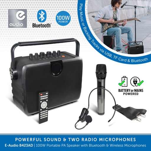 E-Audio B423AD | 100W Portable PA Speaker System with Bluetooth & Wireless Microphones