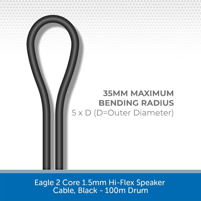 Eagle 2 Core 1.5mm Hi-Flex Speaker Cable, Black - 100m Drum