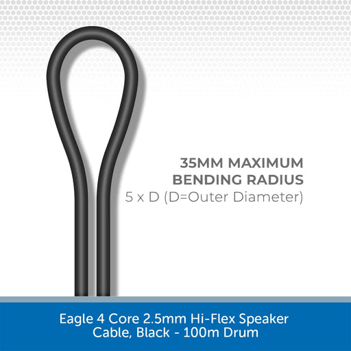 Eagle 4 Core 2.5mm Hi-Flex Speaker Cable, Black - 100m Drum