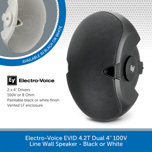 Electro-Voice EVID 4.2T Dual 4" 100V Line Wall Speaker - Black or White