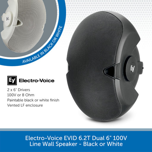 Electro-Voice EVID 6.2T Dual 6" 100V Line Wall Speaker - Black or White