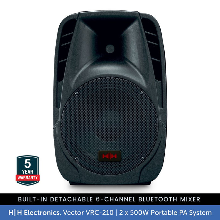 HH Electronics Vector VRC-210 2 x 500W Portable PA System 10 inch PA Speakers with Bluetooth Mixer