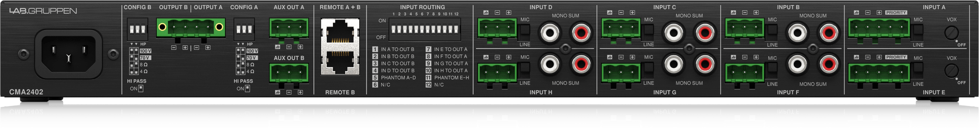 Lab Gruppen CMA2402 2 x 120W Commercial Mixer Amplifier, 100V/4-8 Ohms