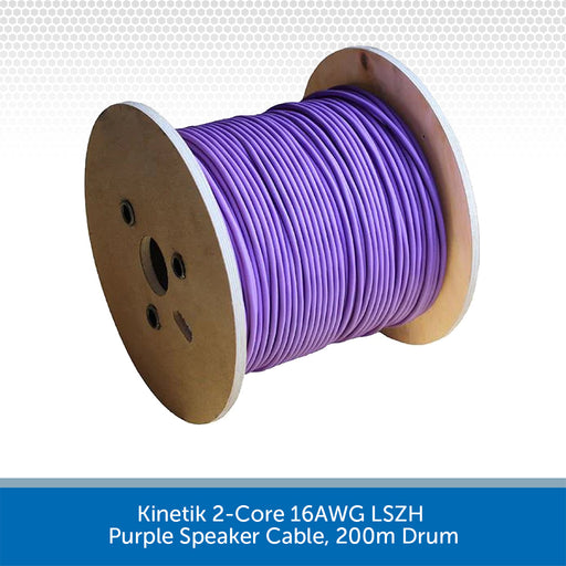Kinetik 2-Core 16AWG LSZH Purple Speaker Cable, 200m Drum