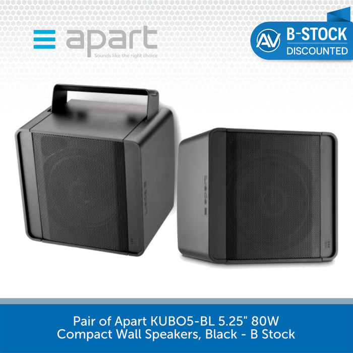 Pair of Apart KUBO5-BL 5.25" 80W Compact Wall Speakers, Black - B Stock