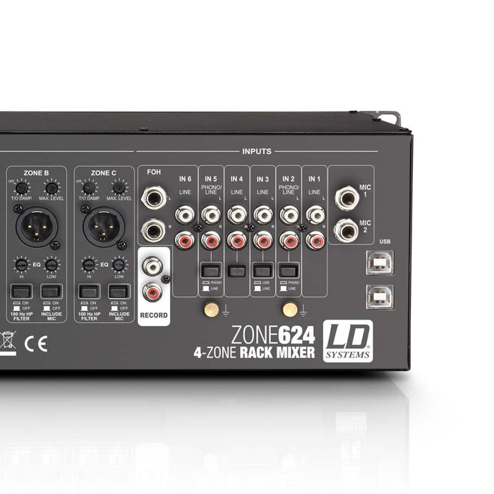 LD Systems ZONE 624 4-Zone 19" 3U Rack Mixer