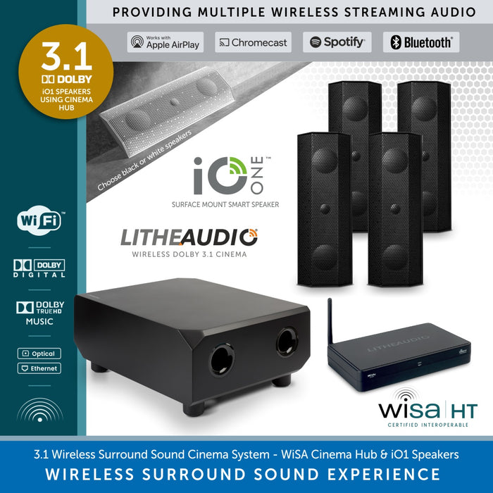 Lithe Audio 3.1 Wireless Surround Sound Cinema System - WiSA Cinema Hub & iO1 Speakers