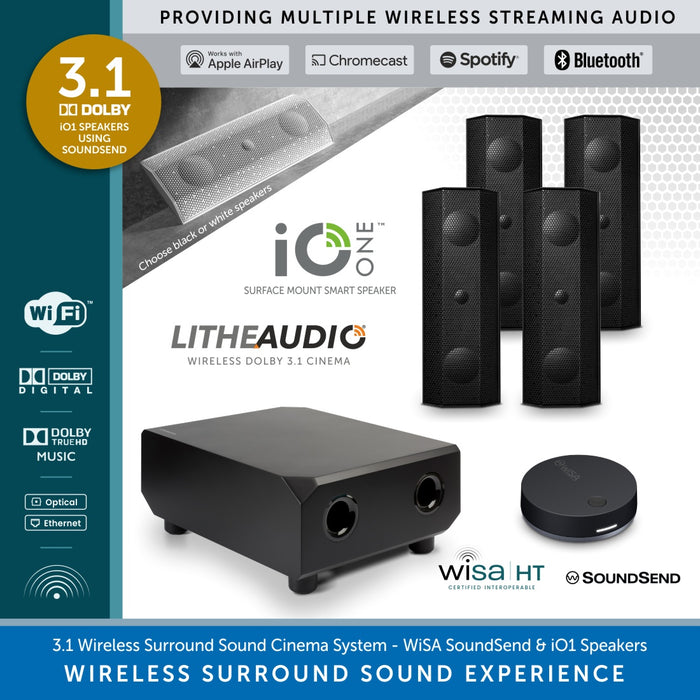 Lithe Audio 3.1 Wireless Surround Sound Cinema System - WiSA SoundSend & iO1 Speakers