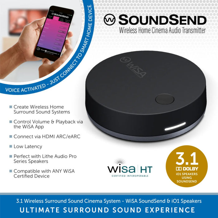 Lithe Audio 3.1 Wireless Surround Sound Cinema System - WiSA SoundSend & iO1 Speakers