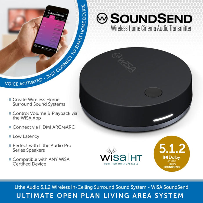 Lithe Audio 5.1.2 Dolby Atmos Wireless Cinema Surround Sound System using WiSA Soundsend