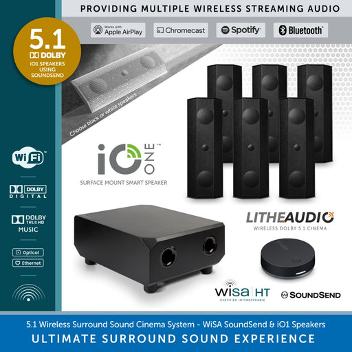 Lithe Audio 5.1 Wireless Surround Sound Cinema System - WiSA SoundSend & iO1 Speakers