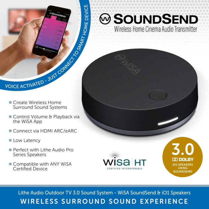 Lithe Audio Outdoor TV 3.0 Sound System - WiSA SoundSend & iO1 Speakers