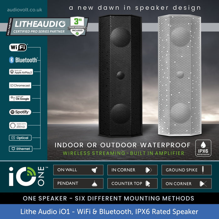 Lithe Audio iO1 Wireless Indoor / Outdoor Waterproof Speaker | WiFi, Bluetooth, AirPlay, Chromecast Built-in