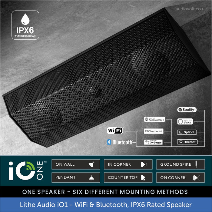 Lithe Audio iO1 Wireless Indoor / Outdoor Waterproof Speaker | WiFi, Bluetooth, AirPlay, Chromecast Built-in
