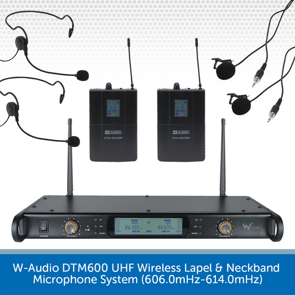 W Audio DTM 600 Twin Beltpack UHF Wireless Mic System 606.0mHz 614.0mHz