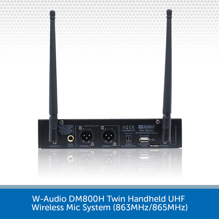 W-Audio DM800H Twin Handheld UHF Wireless Mic System (863MHz/865MHz)