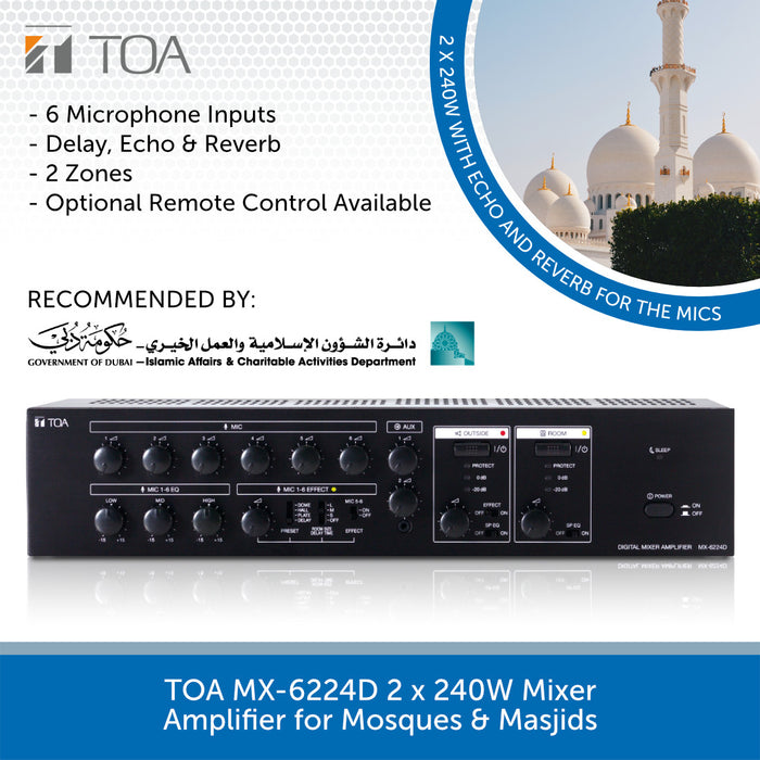 TOA MX-6224D 2 x 240W Mixer Amplifier for Mosques & Masjids