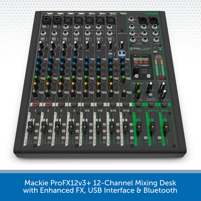 Mackie ProFX12v3+ 12-Channel Mixing Desk with Enhanced FX, USB Interface & Bluetooth