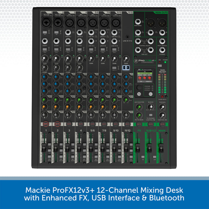 Mackie ProFX12v3+ 12-Channel Mixing Desk with Enhanced FX, USB Interface & Bluetooth