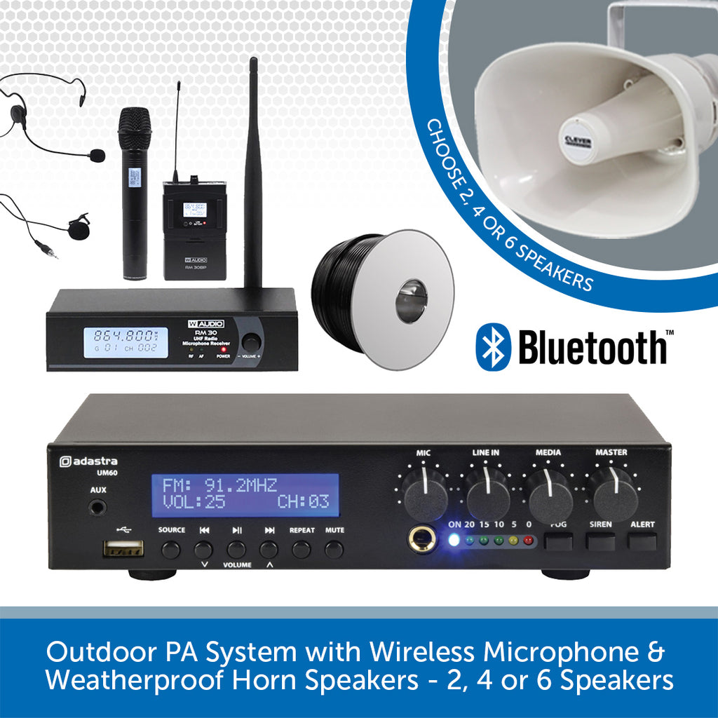 Outdoor PA System with Wireless Mic Horn Speakers Audio Volt