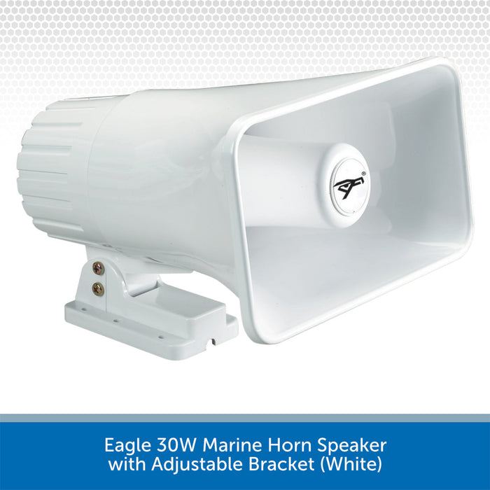Eagle 30W Marine Horn Speaker with Adjustable Bracket (White)