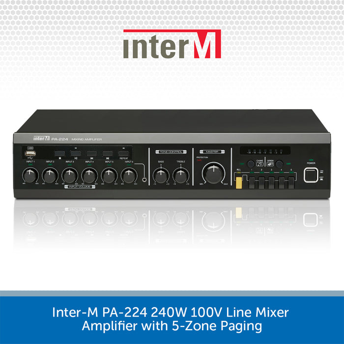 Inter-M PA-224 240W 100V Line Mixer Amplifier with 5-Zone Paging