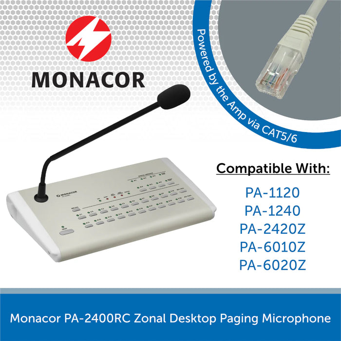 Monacor PA-2400RC Zonal Desktop Paging Microphone - B Stock