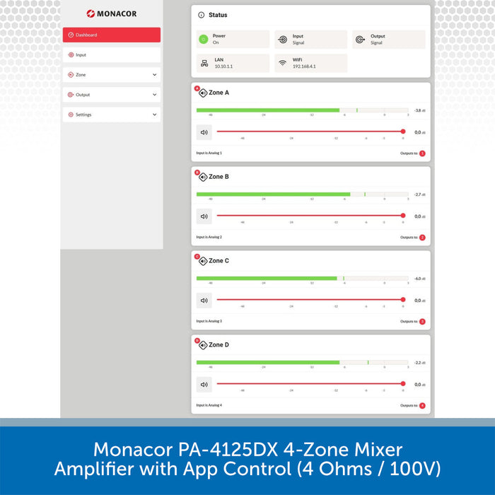 Monacor PA-4125DX 4-Zone Mixer Amplifier Web app 03