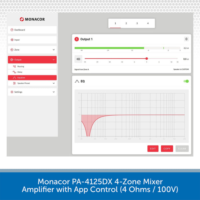 Monacor PA-4125DX 4-Zone Mixer Amplifier Web app 01