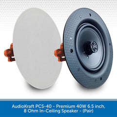 AudioKraft PCS-40 - Premium 40W 6.5 inch, 8 Ohm In-Ceiling Speaker - (Pair)