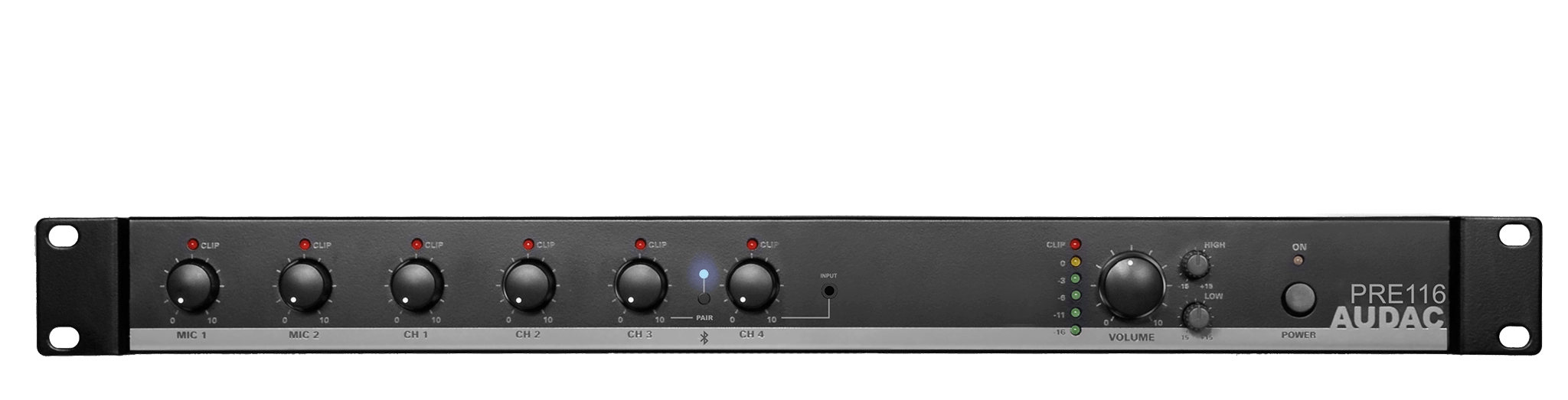 AUDAC PRE116 - 6 Channel Bluetooth Stereo Preamplifier - 19" Rack Mixer