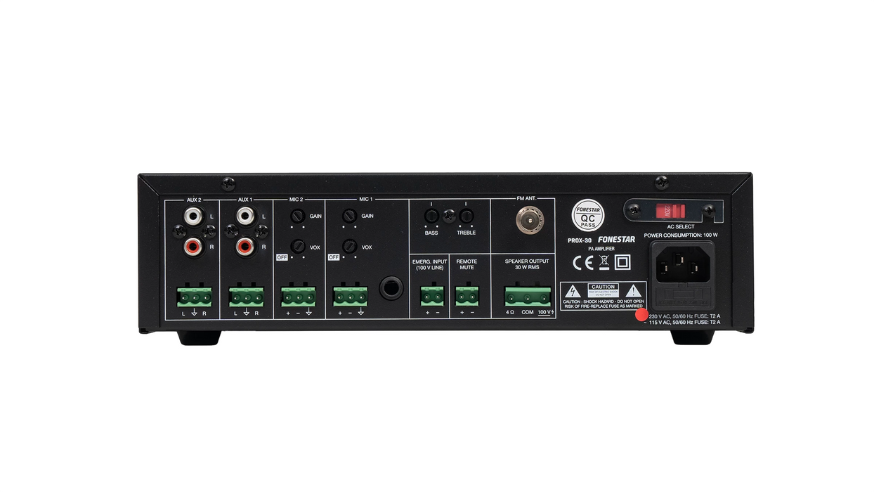 Fonestar PROX-30 Compact 30W PA Mixer Amplifier with USB, 100V/4Ω