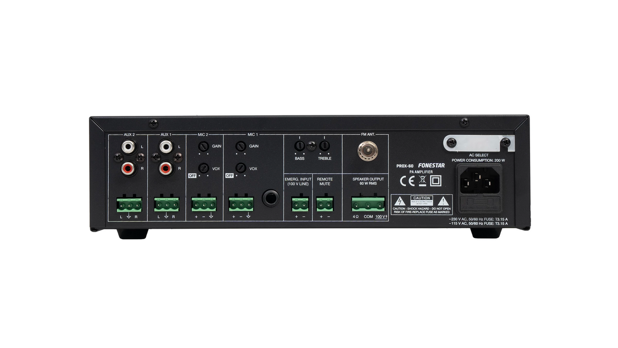 Fonestar PROX-60 60W Mixer Amplifier with USB/FM/MP3, 100V/4Ω