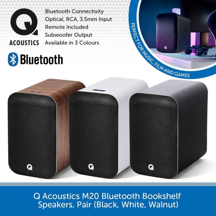 Q Acoustics M20 Bluetooth Bookshelf Speakers, Pair (Black, White, Walnut)