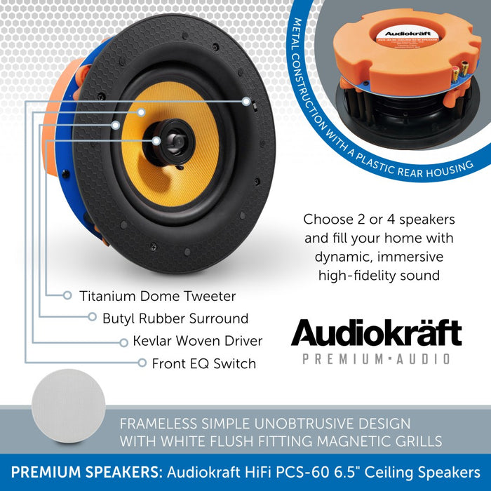 Q Acoustics E300A Hi-Fi Amplifier Ceiling Speaker Package with built in Alexa WiFi Bluetooth & Voice Control