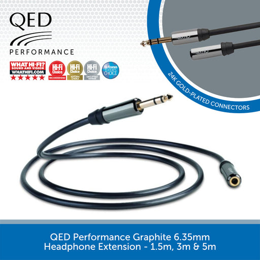 QED Performance Graphite 6.35mm Headphone Extension - 1.5m, 3m & 5m