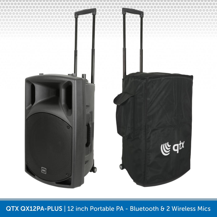 QTX QX12PA-PLUS 12" Portable PA Speaker with Bluetooth & 2 Wireless Microphones