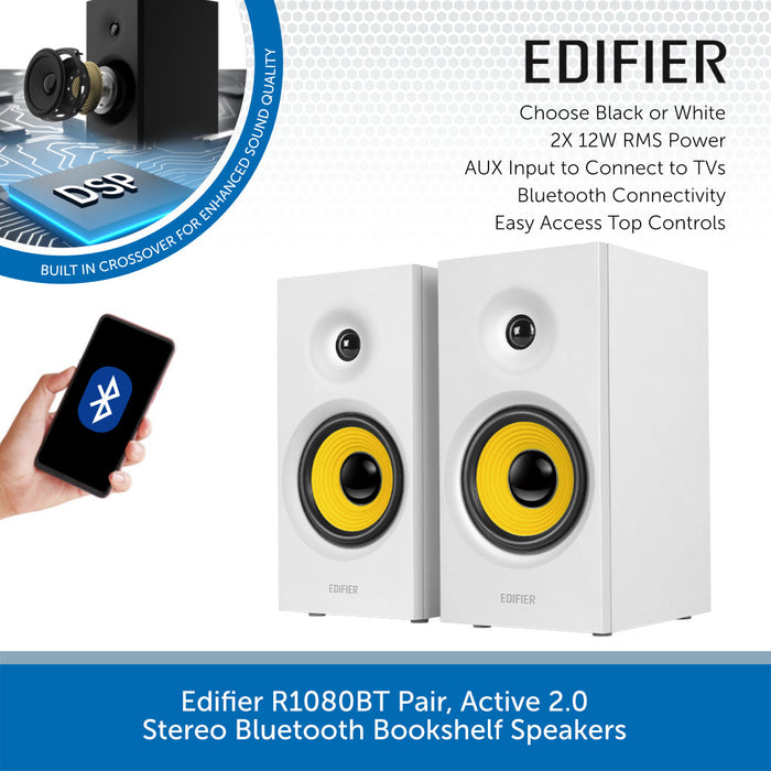 Edifier R1080BT Pair, Active 2.0 Stereo Bluetooth Bookshelf Speakers