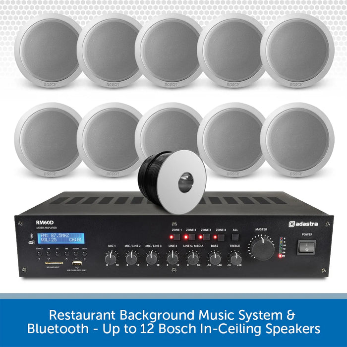 Restaurant Background Music System & Bluetooth - Up to 12 Bosch In-Ceiling Speakers