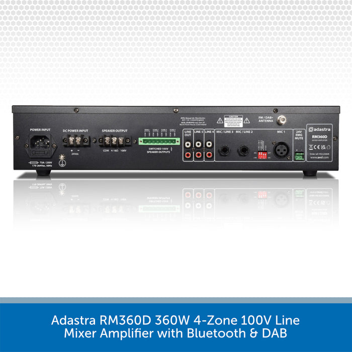 Adastra RM360D 360W 4-Zone 100V Mixer Amplifier with DAB+ & Bluetooth