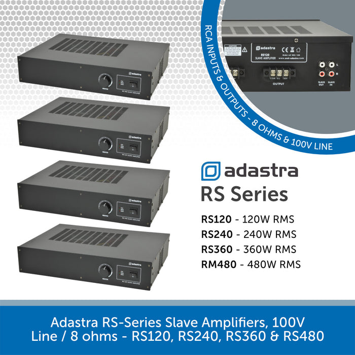 Adastra RS-Series Slave Amplifiers, 100V Line / 8 ohms - RS120, RS240, RS360 & RS480