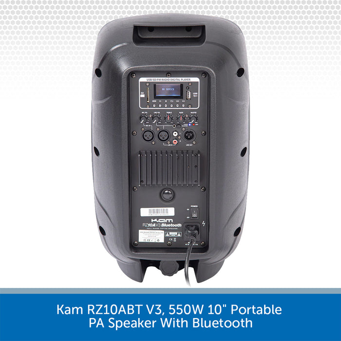 Kam RZ10ABT V3, 550W 10" Portable PA Speaker With Bluetooth