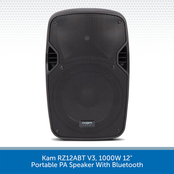 Kam RZ12ABT V3, 1000W 12" Portable PA Speaker With Bluetooth