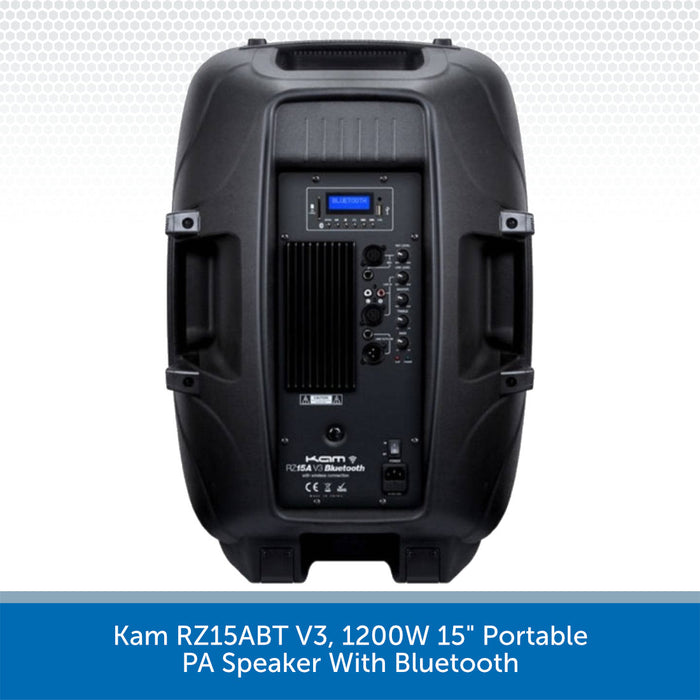 Kam RZ15ABT V3, 1200W 15" Portable PA Speaker With Bluetooth